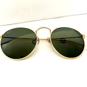 B&L Ray-Ban Vintage Gold Round Metal Unisex Sunglasses G-15 Green Lens 50mm